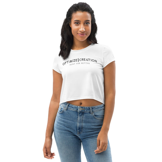 womens white crop top with black text