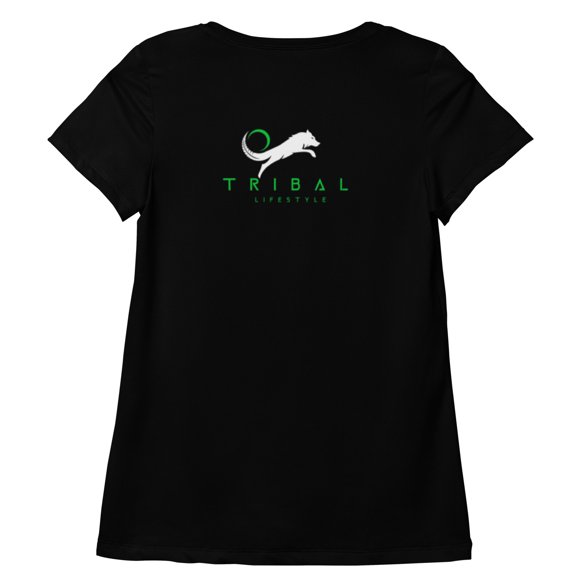 Flat mockup of back of womens Wake & Grind Tribal Lifestyle Athletic Gym T-Shirt