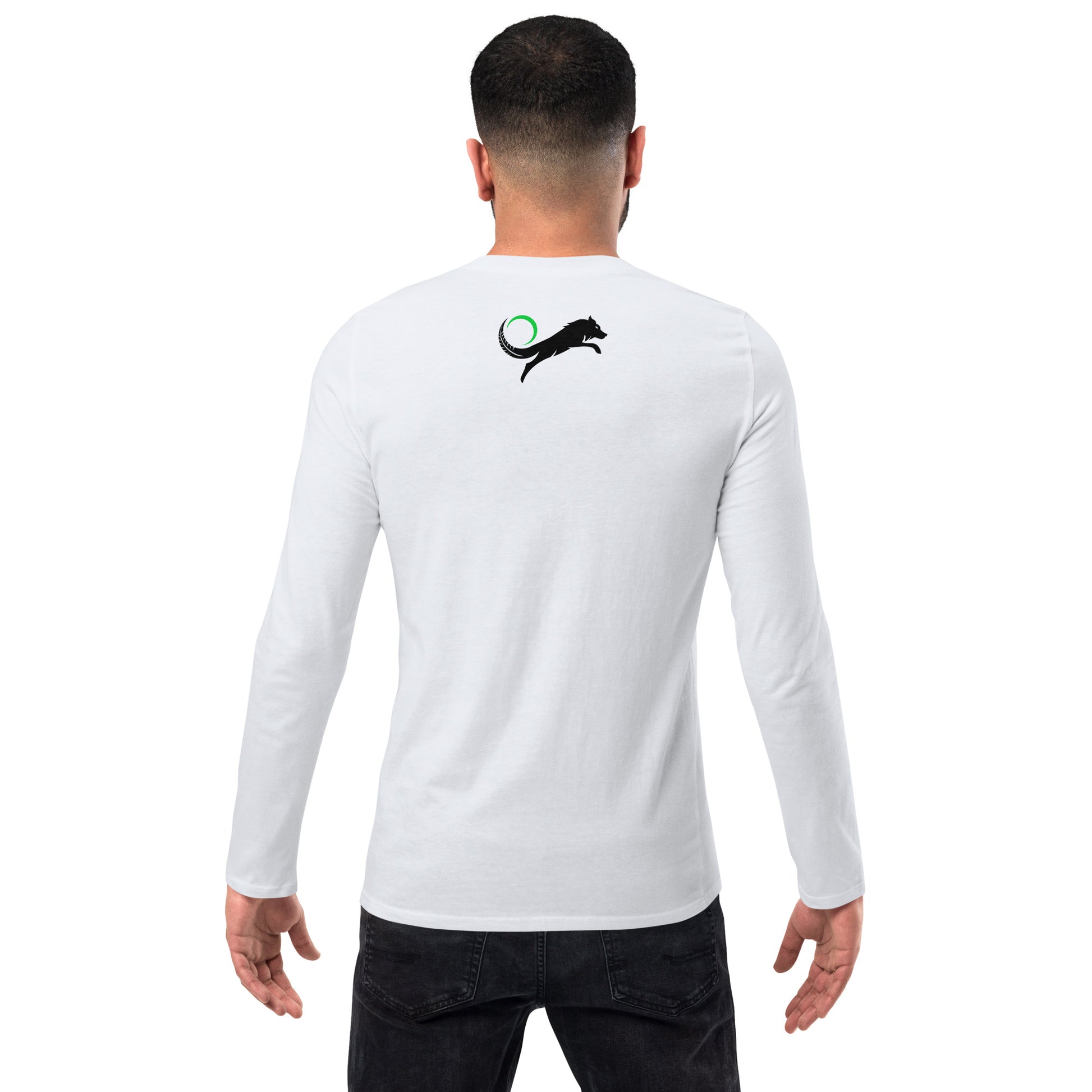 back of white long sleeve shirt with tribal lifestyle logo