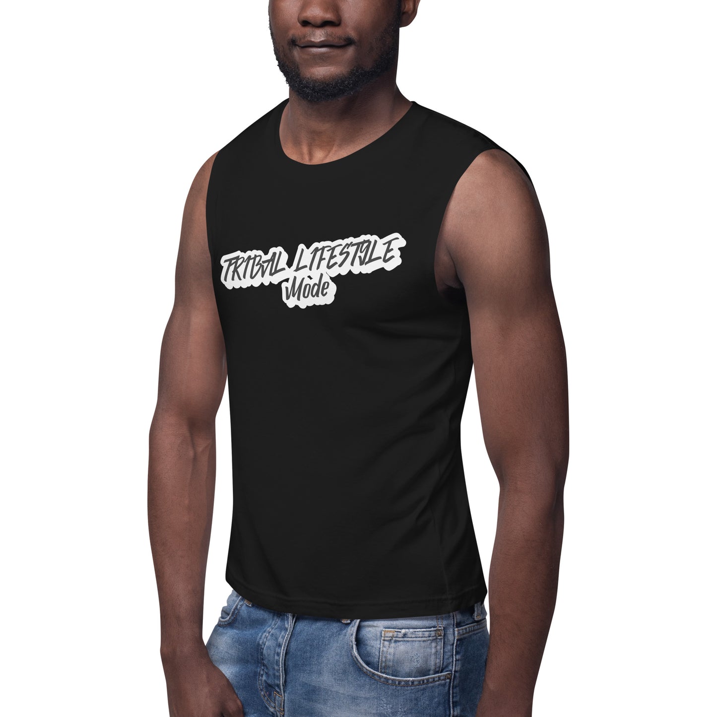 man with tribal mode muscle tank top