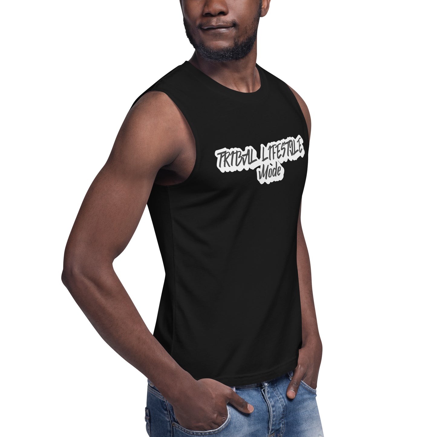 man with tribal mode muscle tank top