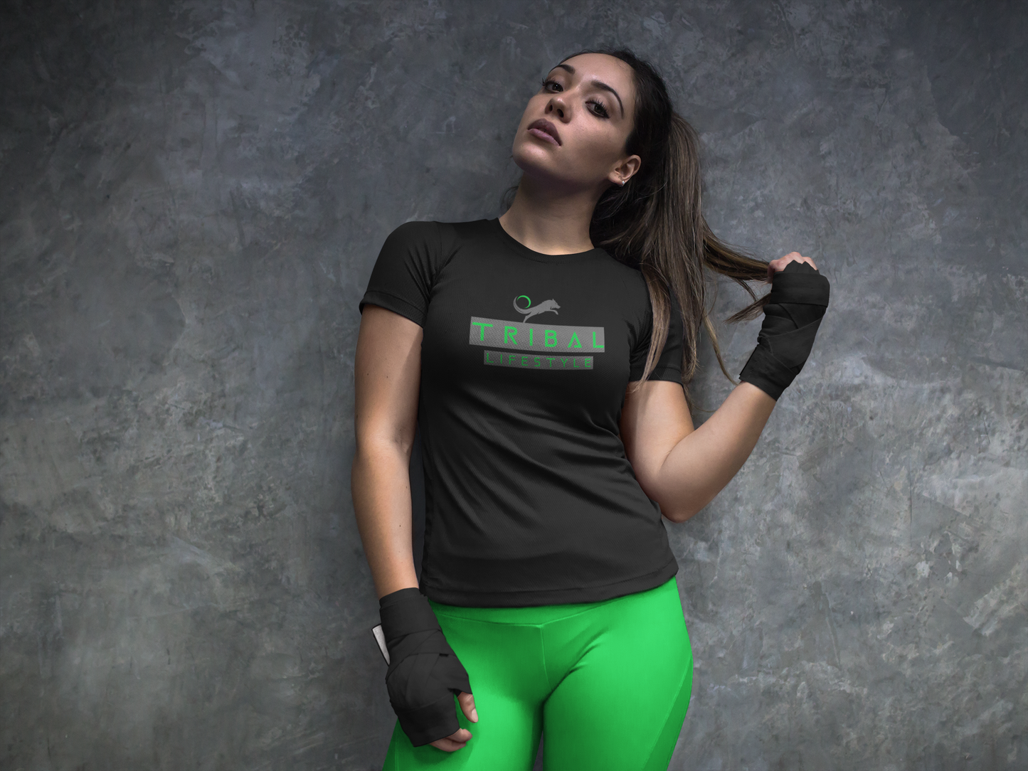 women posing in gym with tribal lifestyle fitted gym t-shirt