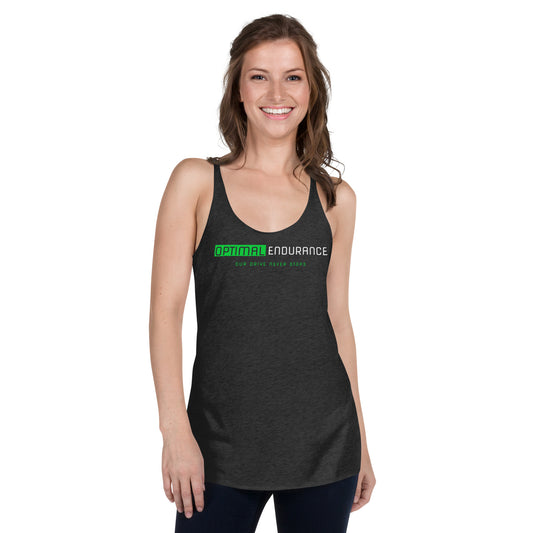 women's grey tank top with green and white text