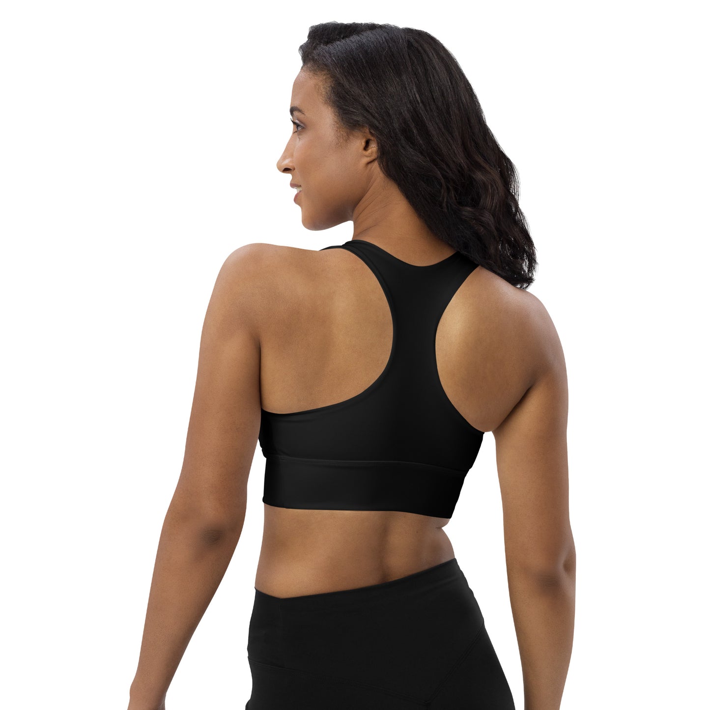 back of a black sports bra 
