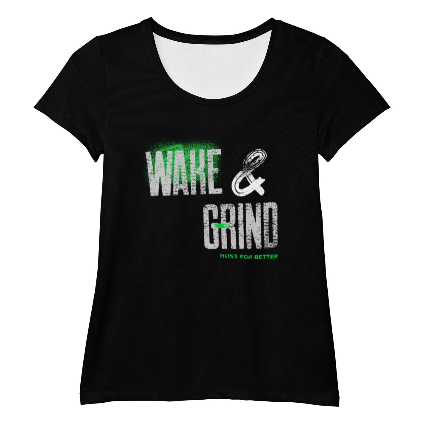 Flat mockup of front womens Wake & Grind Tribal Lifestyle Athletic Gym T-Shirt