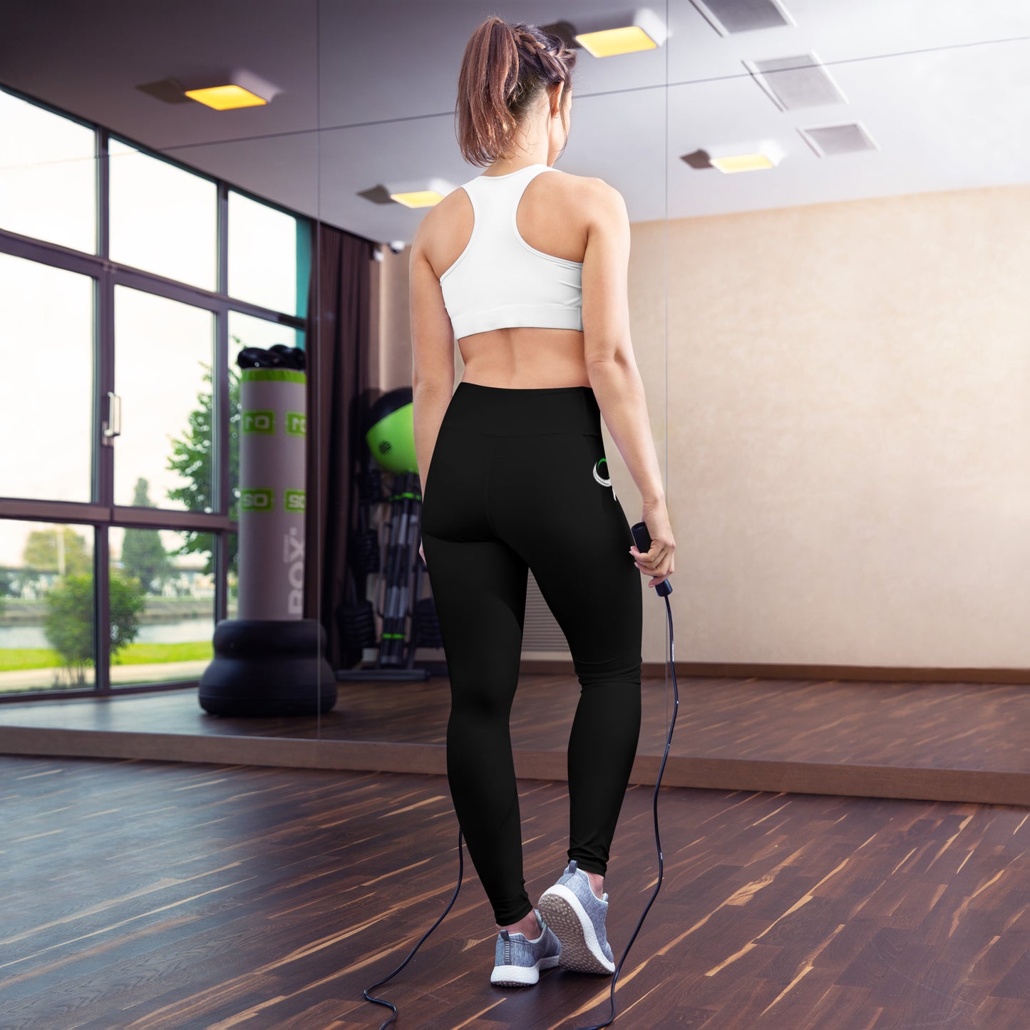 womens black leggings with a jump rope