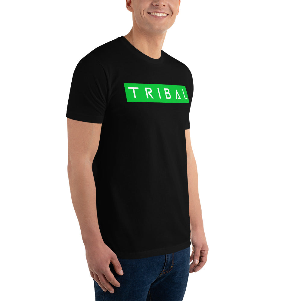 Man posing with Tribal green banner design across chest