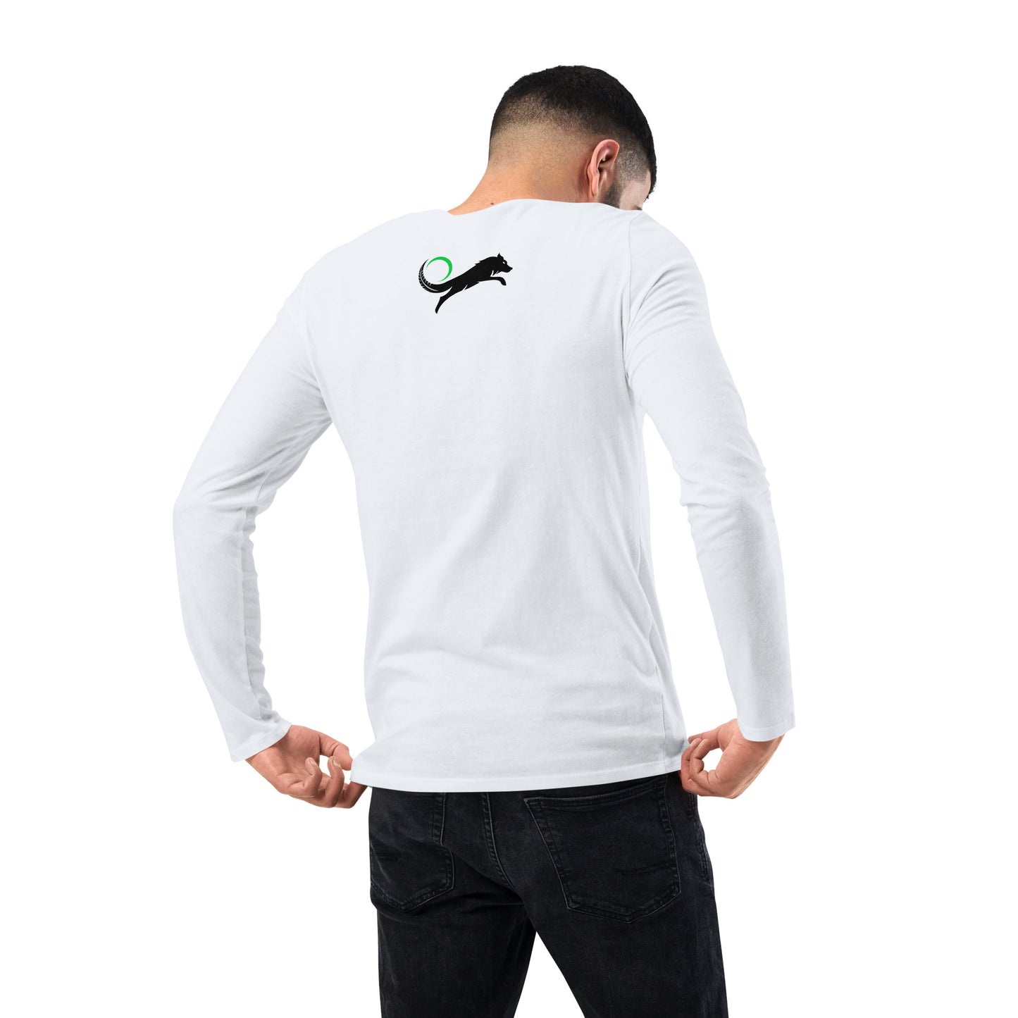back of white long sleeve shirt with tribal lifestyle logo